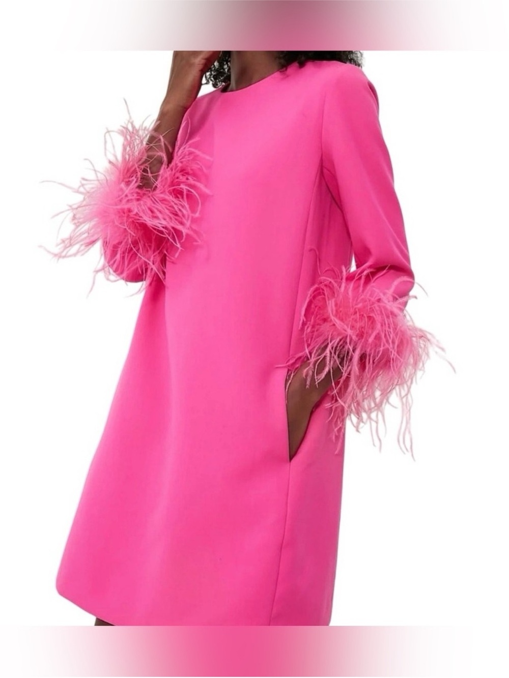 Tuckernuck Mod Ellie Hot Pink Feather Cuff Shift Dress - Picture 2 of 9
